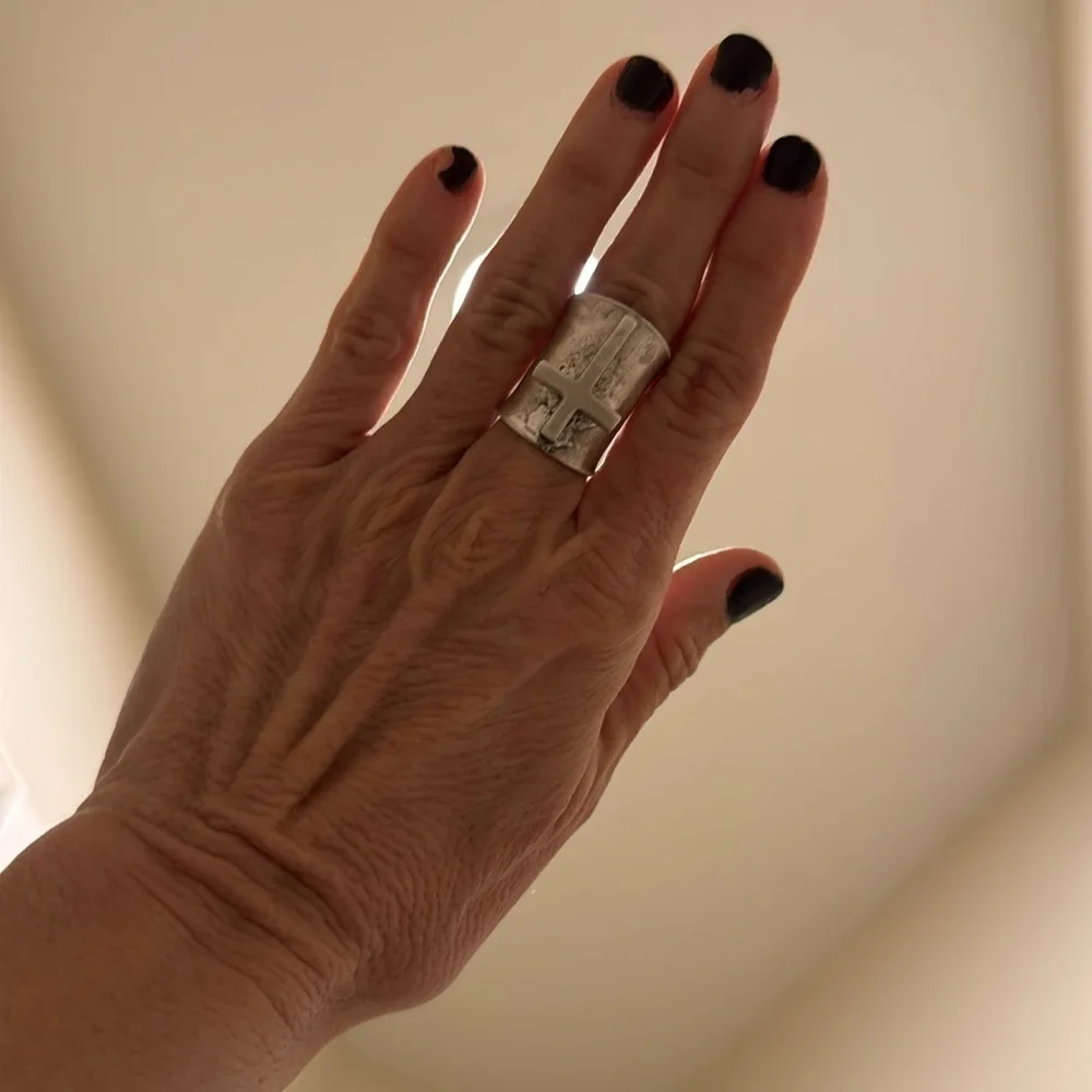Sterling silver Chunky cross ring wide knuckle